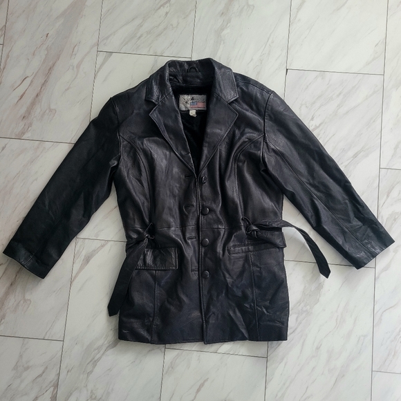 American Leather Jackets & Blazers - Black Leather Coat with Fuzzy Liner